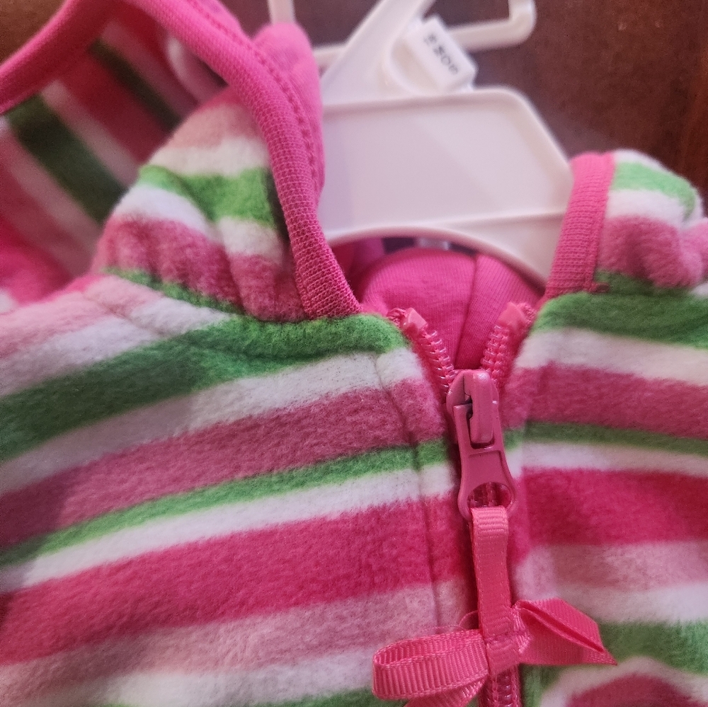 Girls Fleece Hoodie Tunic & Leggings Set Pink Green Striped Size 18M NWT - Picture 2 of 5